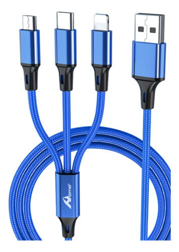 Cable Datos 3 En 1 Micro Usb, Tipo C Y Lightning 5.1a, 120mm