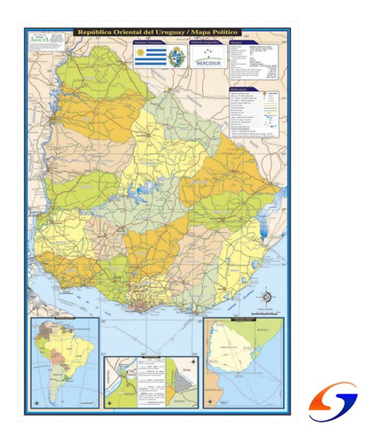 Mapa De Uruguay Plastificado 70x100cm. Serviciopapelero