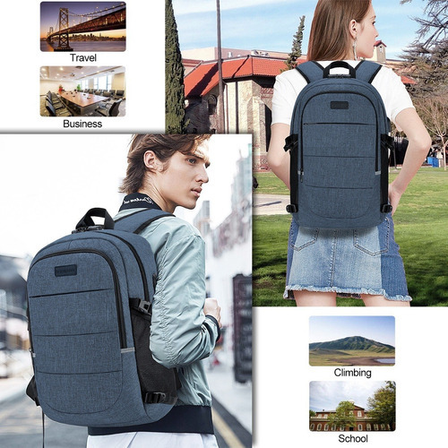 Mochila Antirrobo Para Laptop De Hasta 15.6 In Color Azul Diseño De La Tela Nylon Doxungoo 6002