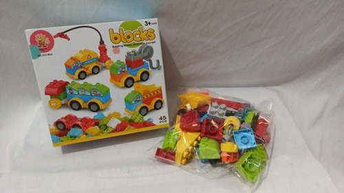 Blocos De Montar Brinquedo Educativo Carrinhos Constr 45 Pçs