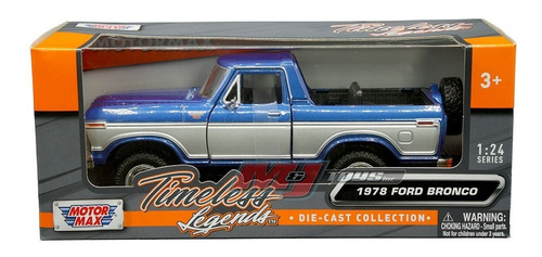 79372 Motormax 1:24 Ford Bronco Ranger 1978 Xlt Timeles-blue