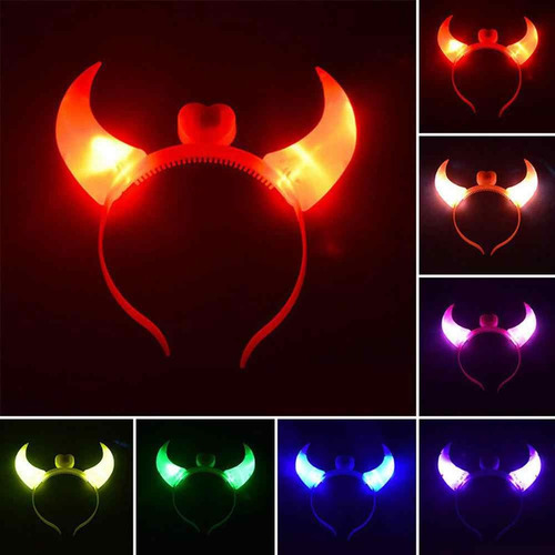 Vincha Diablo Led X 20 U Luz Luminosa Cotillon Diablita