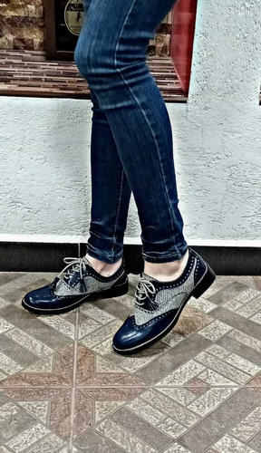 Zapato Bostoniano De Piel Color Azul Marino Para Dama.
