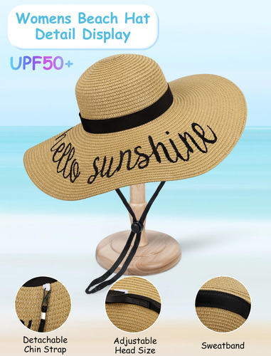Sombrero De Playa De Paja Flexible Para Mujer Upf 50