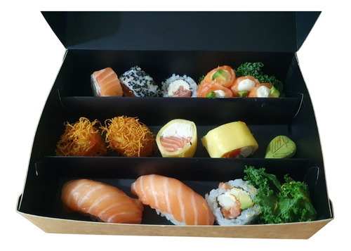 Caja Sushi Con Divisiones Mediana Rustica 20-24 Piezas 50 U