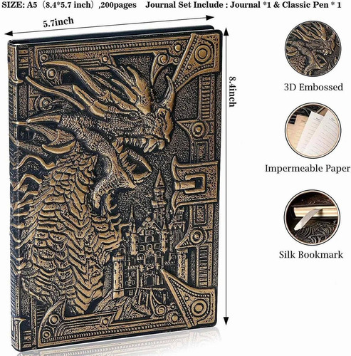 Cuaderno De Escritura En Relieve Vintage 3d Dragón