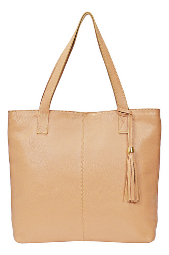 Bolsa Feminina Grande Ombro Shopbag Couro Legítimo Cor Nude