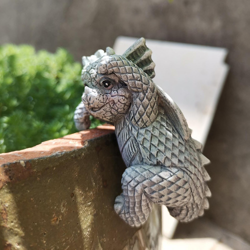4x Estatua De Jardín Pequeño Dragón Plantador Escultura