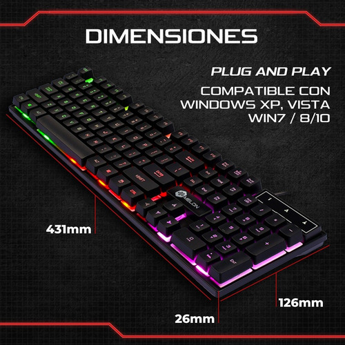 Imagen 5 de 8 de Teclado Gamer Melon Virgo 300 Rgb Qwerty Español