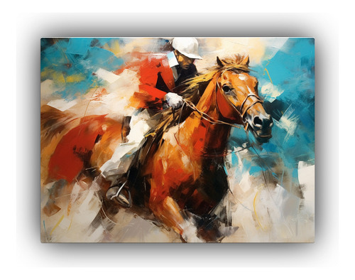 90x60cm Cuadro Decorativo Caballo Carrera Jinete Surrealista