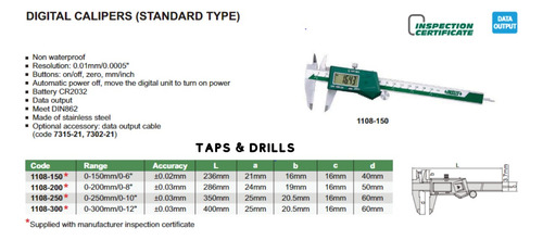 Calibrador Vernier Digital De 8 + Micrómetro Dig P/ext De 3