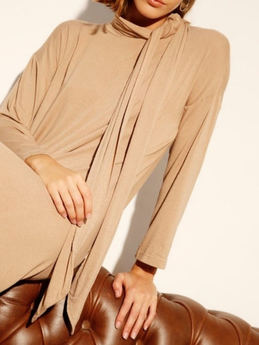 Vestido Manga 3/4 Con Cuello Y Lazo