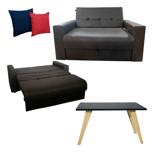 Juego Living Sofa Cama 3 Cuerpos + Almohadones + Mesa Ratona