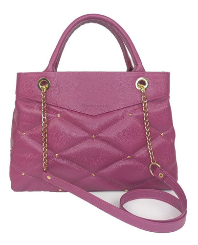 Bolsa De Couro Legitimo Feminina Matelassê Corrente Rosa