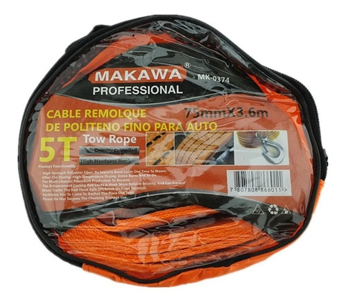 Cable Remolque Para Auto 5 Toneladas 75mm X 3.6m Makawa