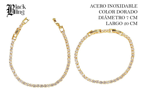 Brazalete Color Dorado Tipo Tenis Acero Inoxidable Mujer