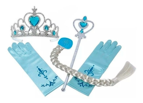 Elsa Frozen, Trenza(peluca), Tiara, Guantes, Cetro, Disfraz