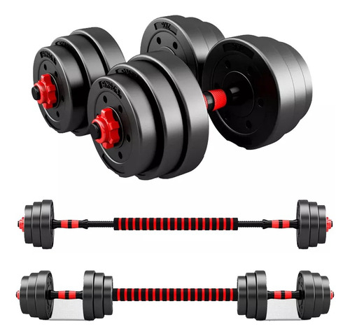 Set De 2 Mancuernas + Barra 3 En 1 + 20 Kg En Pesas Randers Color Negro