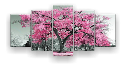 Quadro Decorativo Árvore Grande Várias Cores 110x65 5pc Sala Cor Rosa-claro Cor Da Armação