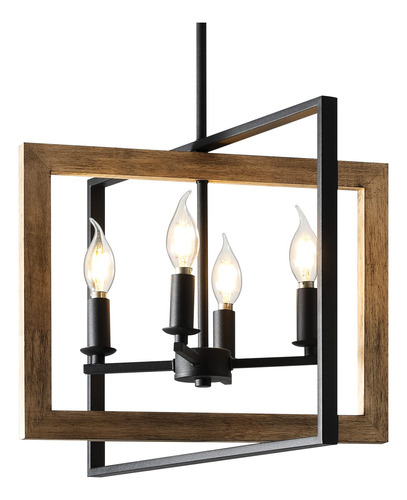 Candelabro Madera Granja Negro Lampara Rustica Comedor 4 Luz