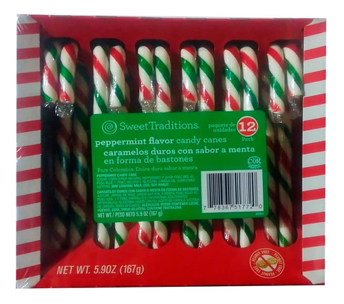 Caja Caramelos Bastones Navidad - Unidad a $3172