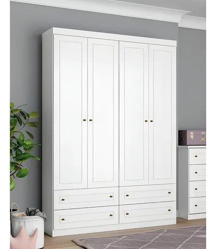 Guarda-roupa Solteiro Americano 4 Portas Branco Hp