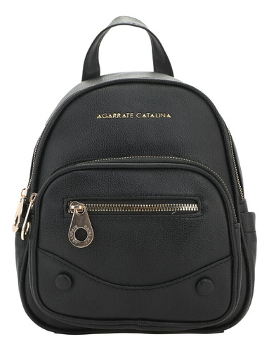 Mochila Cartera De Mujer Ecocuero Chica Agarrate Catalina Negro Negro Dorado Negro