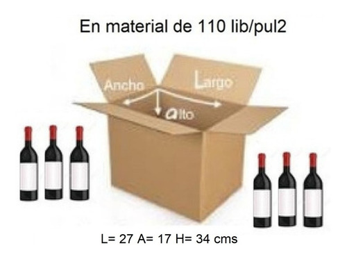 Caja Para 6 Vinos Sin Division 27x17x35 Cm X 25 Unid.