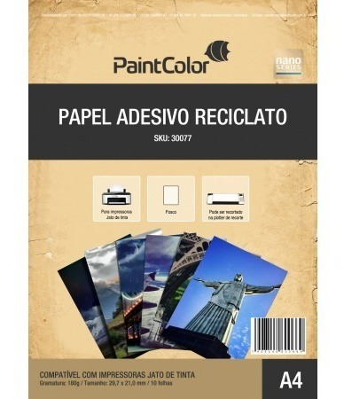 Papel Adesivo Reciclado Fotográfico 180g A4 - 10 Folhas