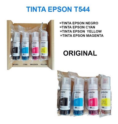 Imagen 2 de 6 de Kit De 4 Tinta Epson T544 Original Negro Y Colores