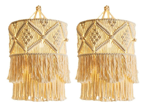 .. 2x Nórdico Tejido De Algodón Macrame Lámpara Sombra Boho
