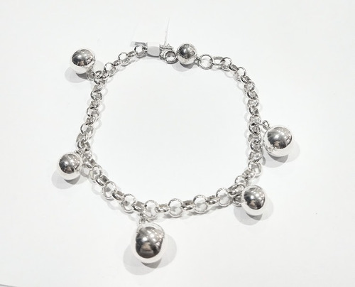 Pulsera De Plata Rolo Con Bolitas De 8 Y 10 Mm 20cm P659