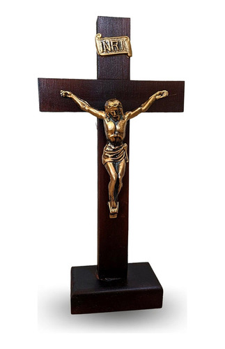 Crucifixo Bonito Cruz De Madeira Mesa Com Pedestal 24,5cm