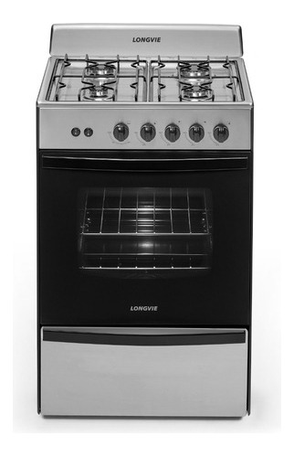 Imagen 2 de 11 de Cocina A Gas Longvie 12331x 56cm Inox Cajón Parrilla
