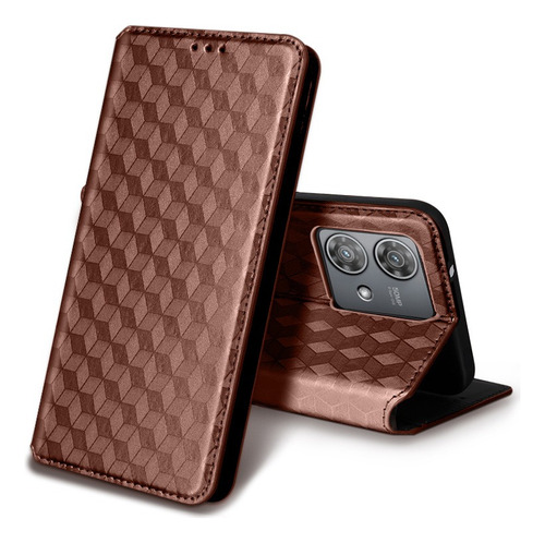 For Motorola Edge 40 Neo Cubic Pattern Pu Wallet Card Case