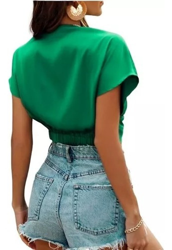 Blusa Shein Verde Musgo Corta Cuello V Manga Murcielago