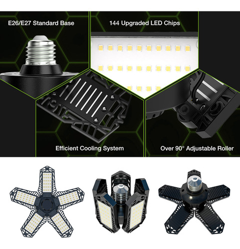 Paquete De 4 Luces Led Para Garaje Con Paneles Ajustables Y