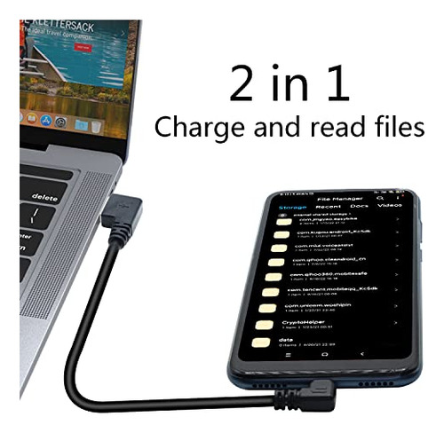 Cable Micro Usb Corto, 25 Cm, 90 Grados, Ángulo Recto, Usb 2