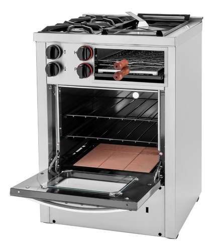 Imagen 2 de 2 de Cocina Sol Real Motta 2 Hornallas Plancha 60 Cm Acero Inox.