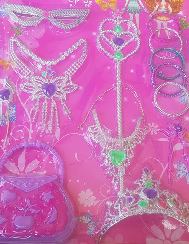 Imagen 1 de 3 de Juguetes Kit Princesas Corona Gargantilla Pasadores Plastico