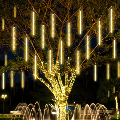 Luzes de decoração de chuva de meteoros, 30 cm, 10 tubos, 240 LED, cor de luz quente