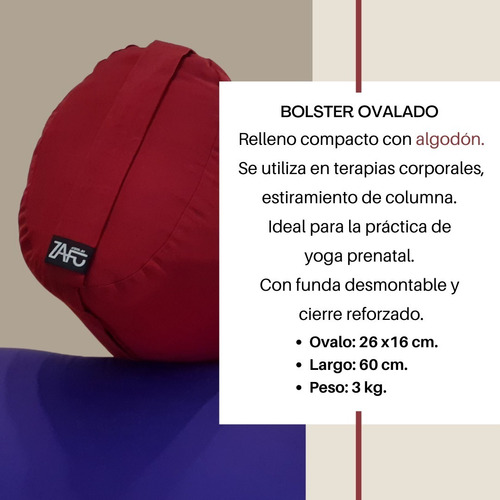 Imagen 2 de 6 de Bolster Yoga Relleno Con Algodón, Ovalado 28 X 65 Cm