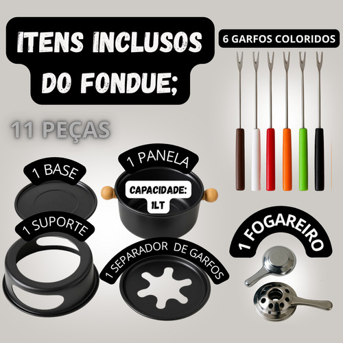 Fondue Com 6 Garfos 11 Peça Queijo Chocolate Com Petisqueira