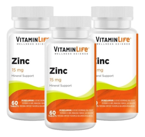 3 Frascos Zinc 60 Tabletas C/u - Vitaminlife