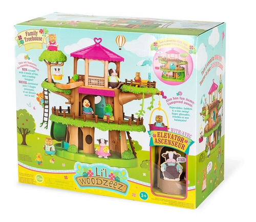 Imagen 2 de 8 de Lil Woodzeez Casa Del Arbol 3 Pisos C/ Accesorios Y Manivela Color Marrón