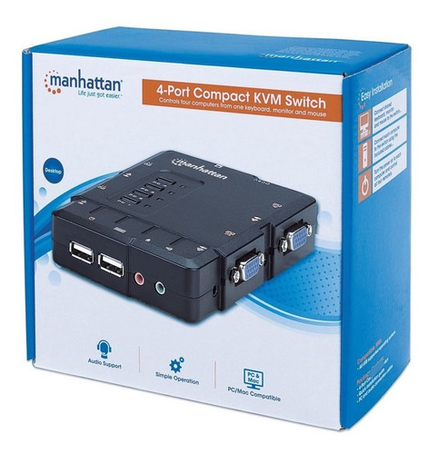 Mux Kvm Manhattan Desktop Usb 4:1 Con Cables + Audio 151269