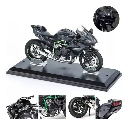 Kawaski H2r Miniatura Moto Metal Con Luz Y Sonido Base 1:12