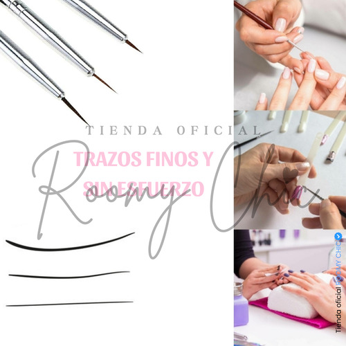 Pinceles Liner Mano Alzada Uñas Gel Polish Punta Fina 3 Pz