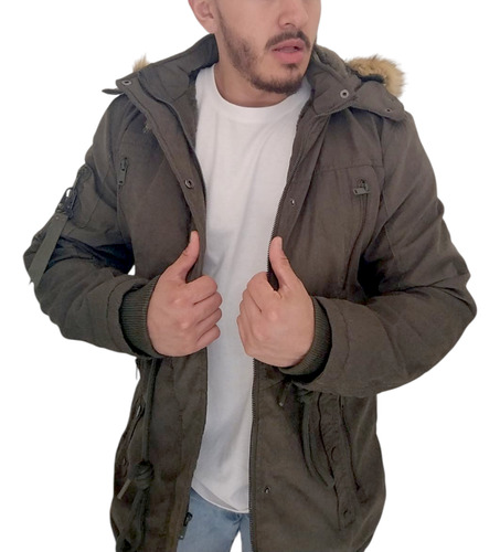 Campera Hombre Parka Corderito Capucha Desmotable Polo Club