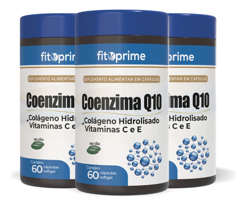 Kit 3 Coenzima Q10 Colágeno Hidrolisado Vitaminas C E 60cps
